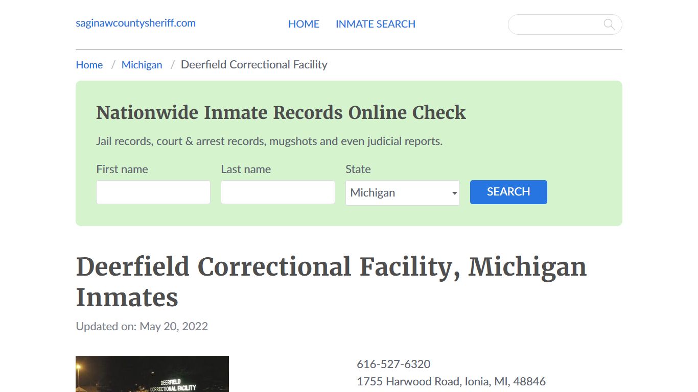 Deerfield Correctional Facility, Michigan Jail Roster